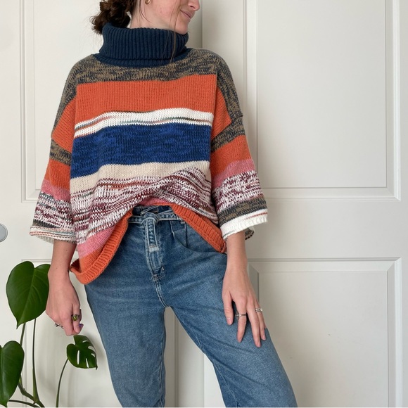 Urban Outfitters Striped Sweater Shirt Wide Sleeves Chunky Knit Long Sleeve - Picture 5 of 16